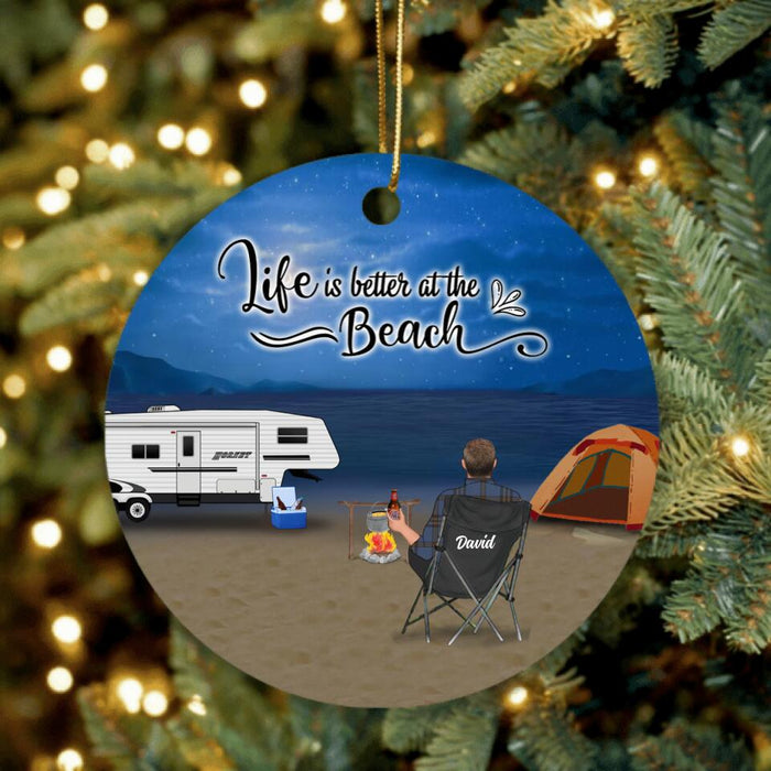 Personalized Beach Camping Ornament - Best Gift For Camping Family/Couple/Single Parent/Solo - Up to 4 Kids and 6 Pets - Life Is Better At The Beach