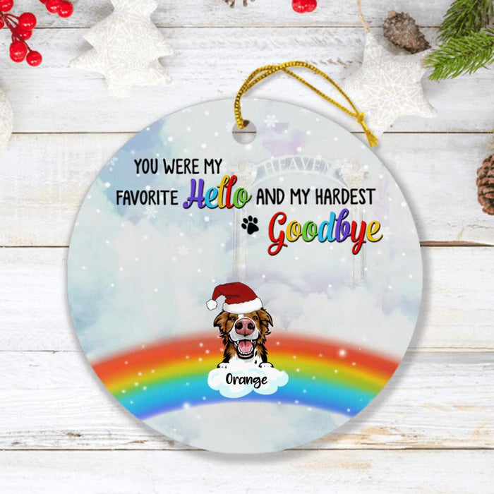 Personalized Memorial Pets At Rainbow Bridge Ornament - Up to 5 Pets - Memorial Gift For Dog Lovers/Cat Lovers - You Were My Favorite Hello And My Hardest Goodbye