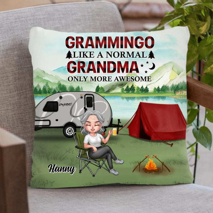 Personalized Grandma Camping Pillow Cover/Fleece Blanket/Quilt - Gift Idea For Grandma/Camping Lover - Grammingo Like A Normal Grandma Only More Awesome