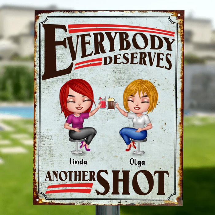 Personalized Friends Chibi Metal Sign - Up to 5 People - Best Gift For Friends - Everybody Deserves Another Shot