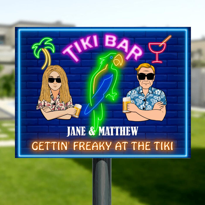 Personalized Tiki Bar Metal Sign - Gift For Couple/Single/Bar Lovers - Tiki Bar Gettin' Freaky At The Tiki