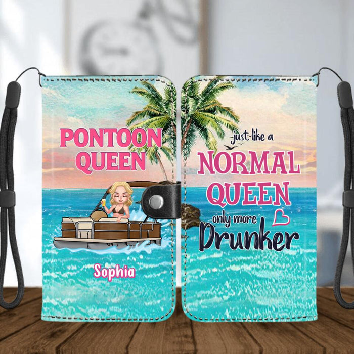 Personalized Pontoon Queen Hawaii Flip Leather Purse For Mobile Phone - Best Gift For Pontoon Lover - Pontoon Queen Just Like A Normal Queen Only More Drunker