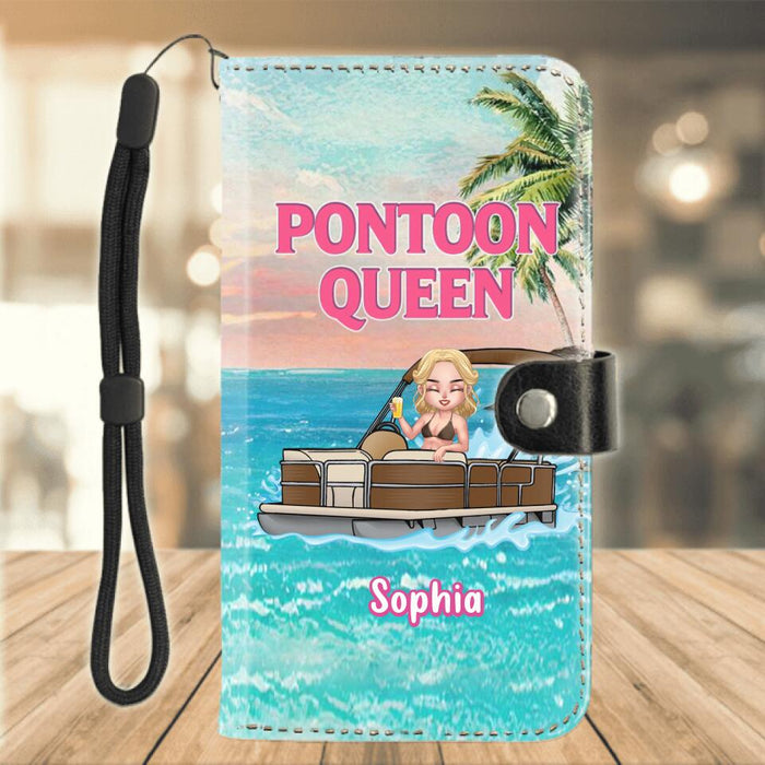 Personalized Pontoon Queen Hawaii Flip Leather Purse For Mobile Phone - Best Gift For Pontoon Lover - Pontoon Queen Just Like A Normal Queen Only More Drunker