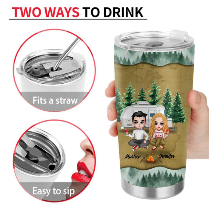 Personalized Camping Couple Tumbler - Gift Idea For Camping Lovers - I Met You, I Liked You, I Love You, I Am Keeping You( And Not Just Because You Really Know How To Use Cock)