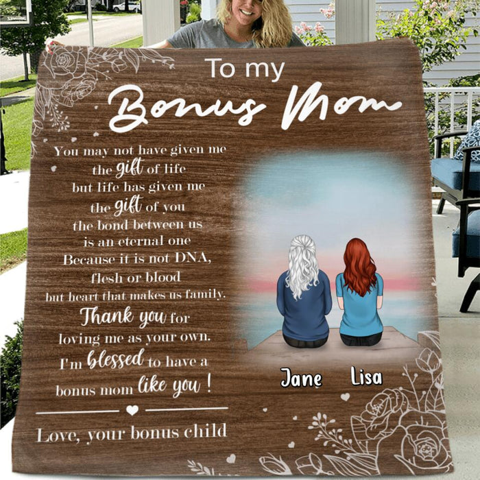 Personalized Bonus Mom Quilt/Fleece Blanket & Pillow Cover - Up to 5 People - Mother's Day Gift For Mom - To My Bonus Mom