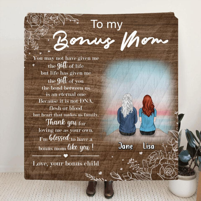 Personalized Bonus Mom Quilt/Fleece Blanket & Pillow Cover - Up to 5 People - Mother's Day Gift For Mom - To My Bonus Mom