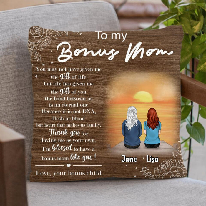 Personalized Bonus Mom Quilt/Fleece Blanket & Pillow Cover - Up to 5 People - Mother's Day Gift For Mom - To My Bonus Mom