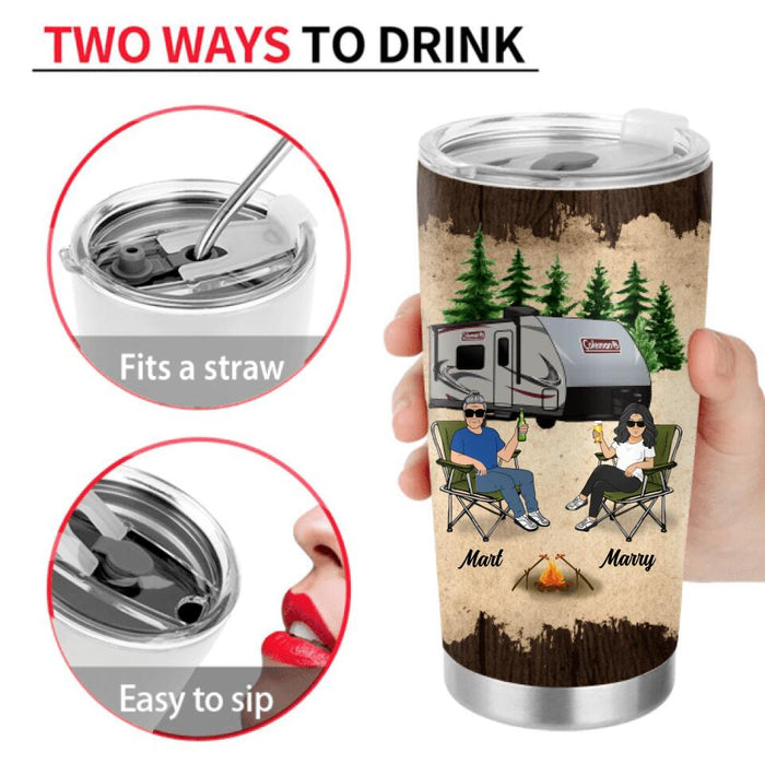 Personalized Camping Couple Tumbler - Gift Idea For Camping Lover - I Have The Best Camping Wife But She Is A Bit Crazy & Scares Me Sometimes