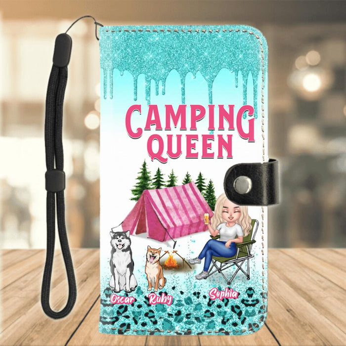 Personalized Camping Phone Wallet - Gift for Camping Lovers, Dog Mom - Camping Queen Dog Mom - Up to 2 Dogs - Camping Queen classy sassy and a bit smart assy