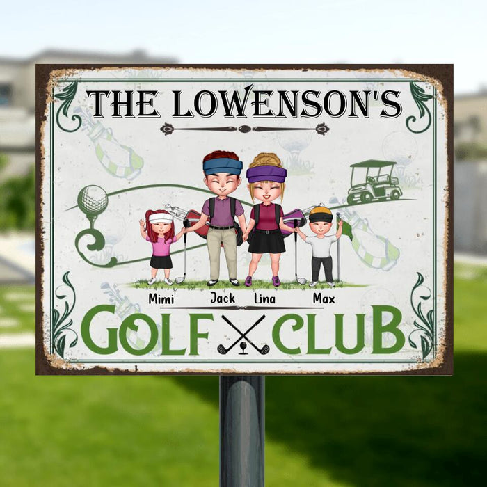 Personalized Golf Club Metal Sign - Adult/Couple/Parents With Up to 2 Kids - Gift Idea For Family/Golf Lovers