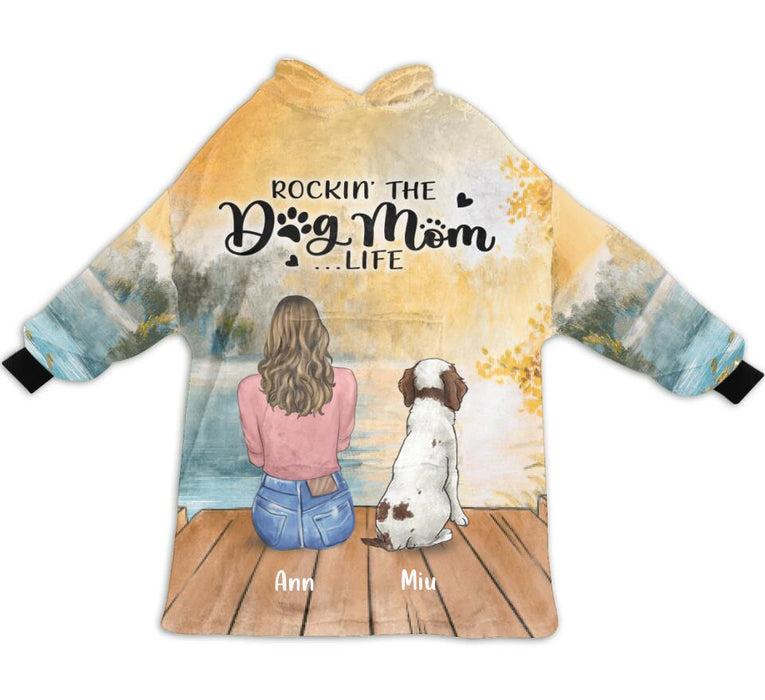 Personalized Dog Mom Blanket Hoodie For Women - Mother's Day Gift up to 4 Dogs - Rockin' The Dog Mom Life