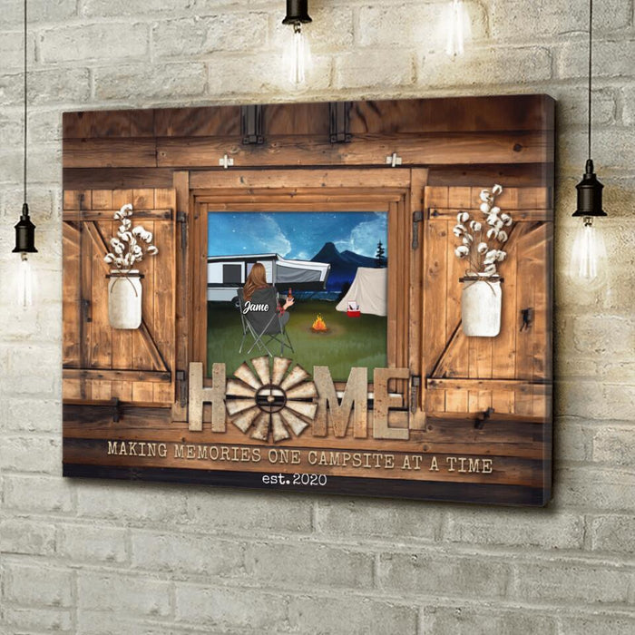 Personalized Night Camping Canvas - Parents With Up to 6 Pets - Gift For Camping Lover - Making Memories One Campsite At A Time
