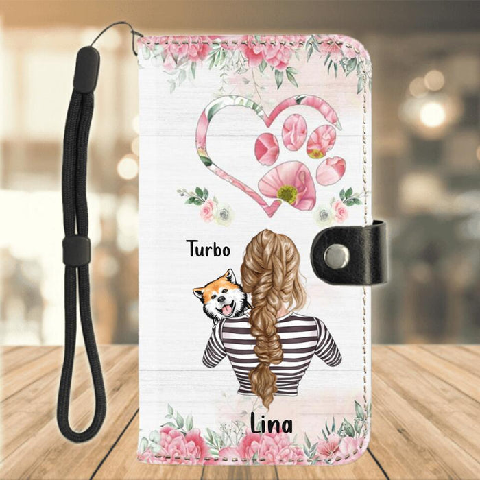 Personalized Dog Mom Flip Leather Purse For Mobile Phone - Up to 4 Dogs - Best Gift Idea For Dog Lovers/ Mother's Day - The Love Between A Dog Mom & Fur Babies Is Forever