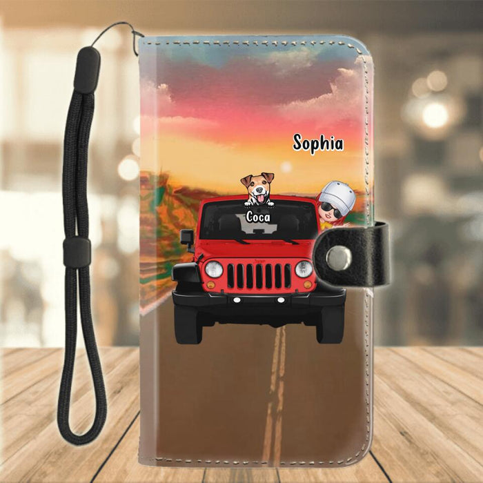Personalized Off-road Lady Flip Leather Purse for Mobile Phone - Up to 5 Dogs - Gift Idea For Dog/Off-road Lover - Buckle Up Buttercup