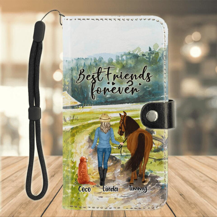 Personalized Horse And Dog Flip Leather Purse - Up to 2 Horses And 4 Dogs - Best Gift For Horse/Dog Lover - Just A Girl Who Loves Horses And Dogs