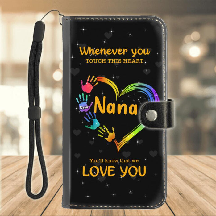 Personalized Flip Leather Purse For Mobile Phone - Whenever You Touch This Heart, I'll Know That We Love You