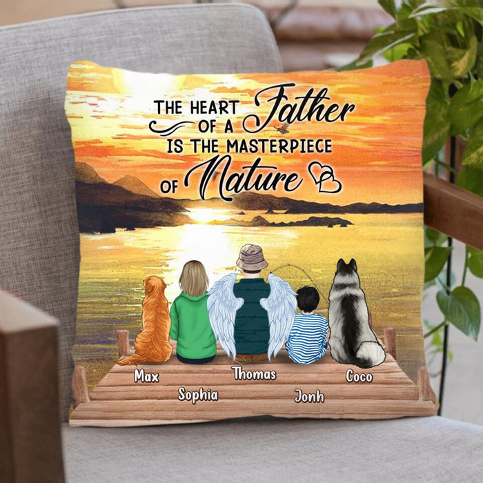 Personalized Father Fishing Pillow Cover/Fleece Blanket/Quilt - Father With Up to 2 Kids And 2 Pets - Gift Idea For Father/Fishing Lover - The Heart Of A Father Is The Masterpiece Of Nature