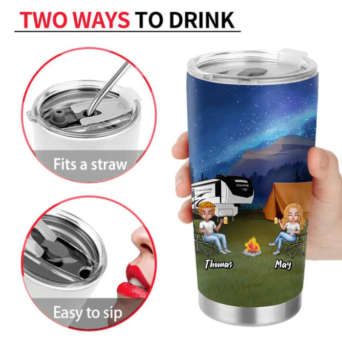 Personalized Camping Friends Tumbler - Up to 7 People - Gift For Camping Lovers/Friends - Let's Drink And Watch People Park Their Campers