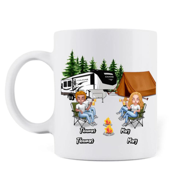 Personalized Camping Friends Mug - Up to 7 People - Gift For Camping Lovers/Friends - Let's Drink And Watch People Park Their Campers