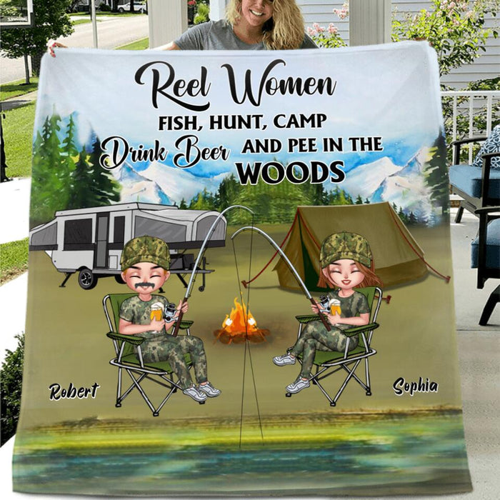 Personalized Fishing Pillow Cover/Fleece Blanket/Quilt - Best Gift For Fishing Lovers - Reel Women Fish, Hunt, Camp, Drink Beer And Pee In The Woods