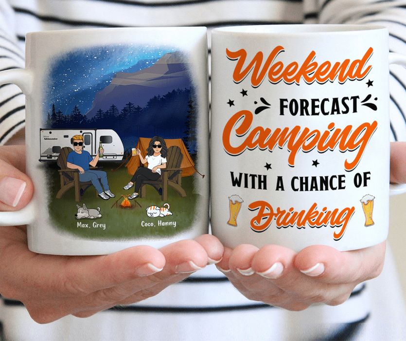Personalized Camping Coffee Mug - Gift For Camping Lovers/Pet Lovers - Weekend Forecast Camping With A Chance Of Drinking