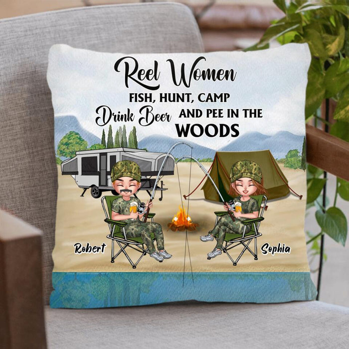 Personalized Fishing Pillow Cover/Fleece Blanket/Quilt - Best Gift For Fishing Lovers - Reel Women Fish, Hunt, Camp, Drink Beer And Pee In The Woods