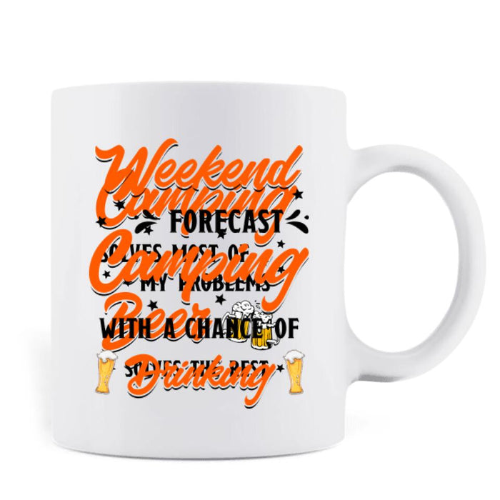 Personalized Camping Coffee Mug - Gift For Camping Lovers/Pet Lovers - Weekend Forecast Camping With A Chance Of Drinking