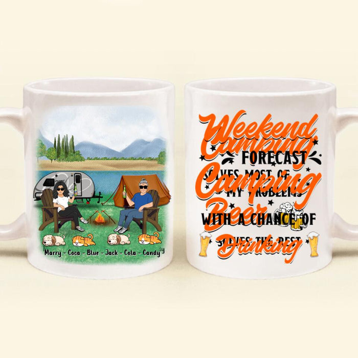 Personalized Camping Coffee Mug - Gift For Camping Lovers/Pet Lovers - Weekend Forecast Camping With A Chance Of Drinking