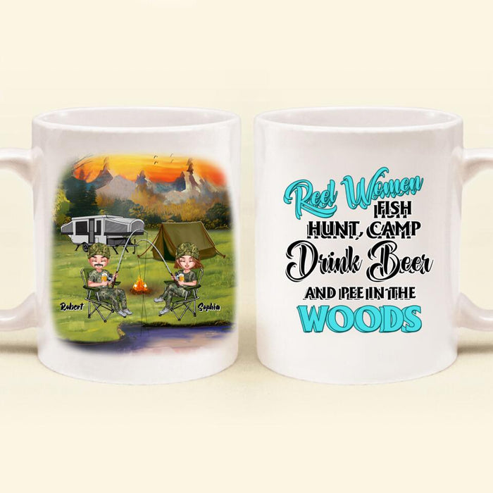 Personalized Fishing Coffee Mug - Best Gift For Fishing Lovers - Reel Women Fish, Hunt, Camp, Drink Beer And Pee In The Woods