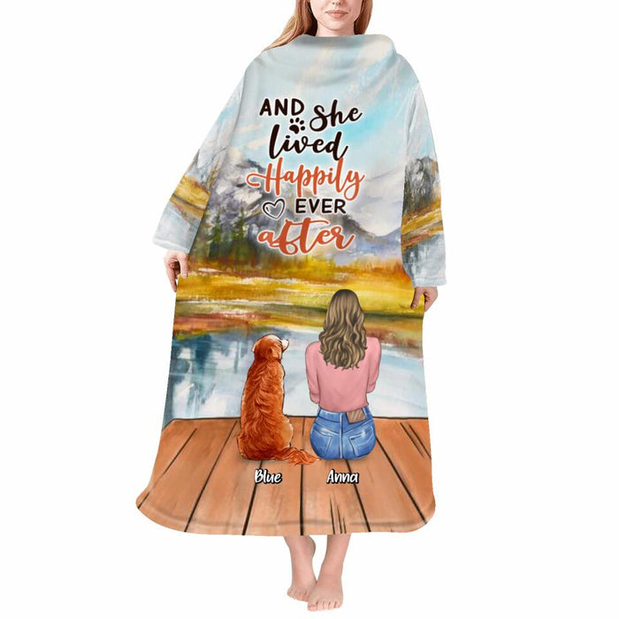Personalized Dog Blanket Robe With Sleeves - Gift for Dog Mom, Dog Lovers - Up to 6 Dogs - And she lived happily ever after