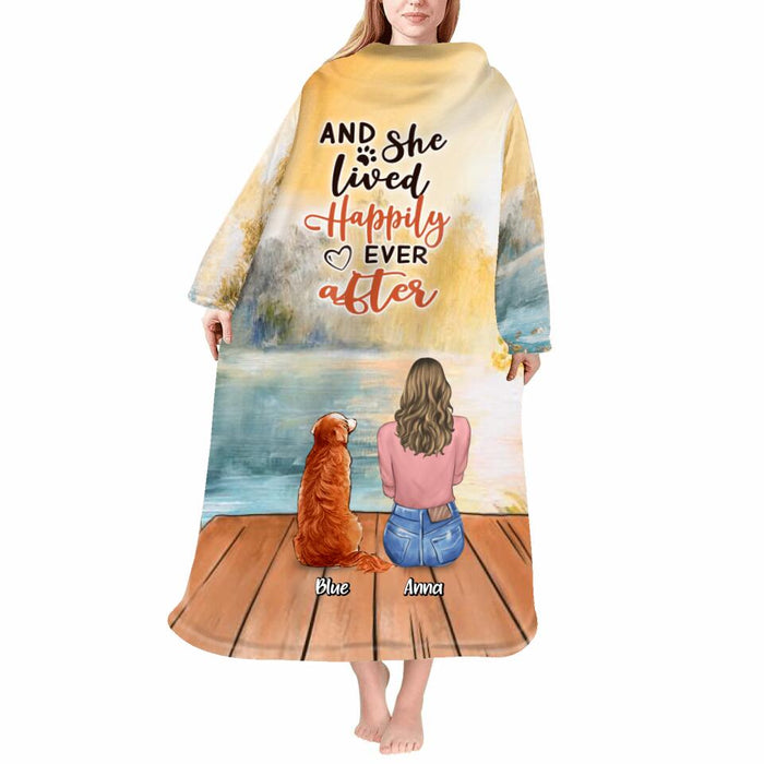 Personalized Dog Blanket Robe With Sleeves - Gift for Dog Mom, Dog Lovers - Up to 6 Dogs - And she lived happily ever after