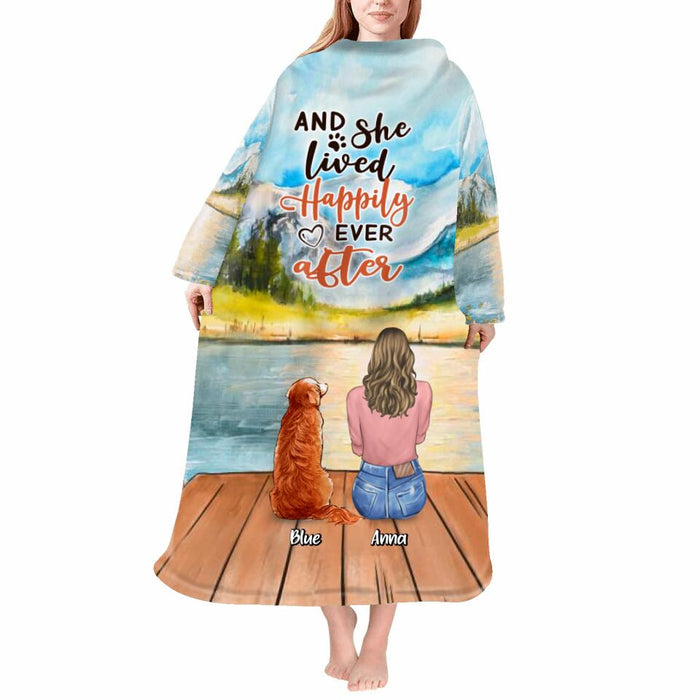 Personalized Dog Blanket Robe With Sleeves - Gift for Dog Mom, Dog Lovers - Up to 6 Dogs - And she lived happily ever after