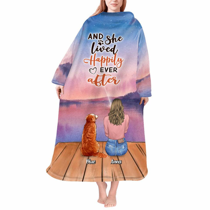 Personalized Dog Blanket Robe With Sleeves - Gift for Dog Mom, Dog Lovers - Up to 6 Dogs - And she lived happily ever after