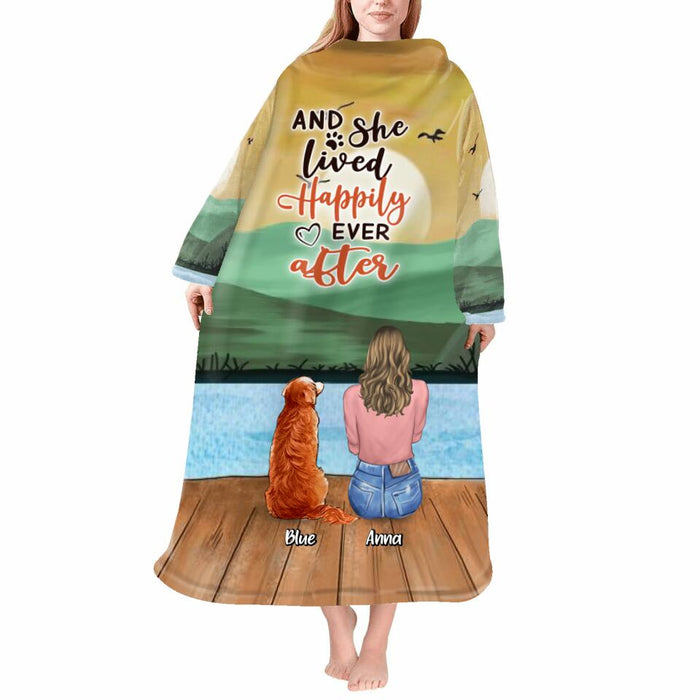 Personalized Dog Blanket Robe With Sleeves - Gift for Dog Mom, Dog Lovers - Up to 6 Dogs - And she lived happily ever after
