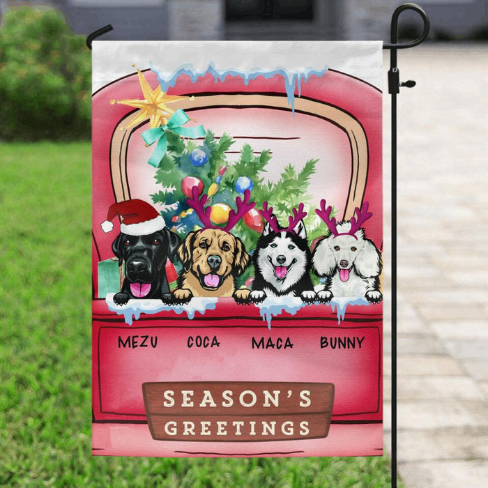 Personalized Christmas Truck With Dogs Flag Sign - Up to 4 Dogs - Best Gift For Dog Lovers - Season's Greeting - G5COUE