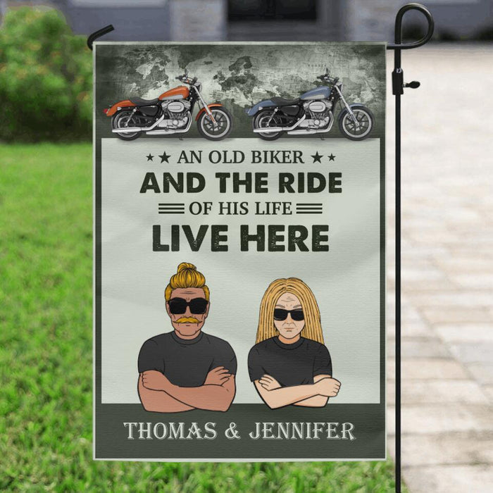 Personalized Bikers Flag - Up to 2 Motorbikes - Best Gift For Biker Lovers - An Old Biker And The Ride Of His Life Live Here