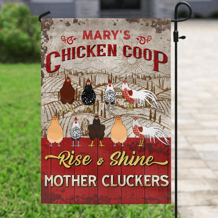 Personalized Chicken Coop Flag - Up to 10 Chickens - Best Gift For Chicken Lovers - Chicken Coop Rise & Shine Mother Cluckers