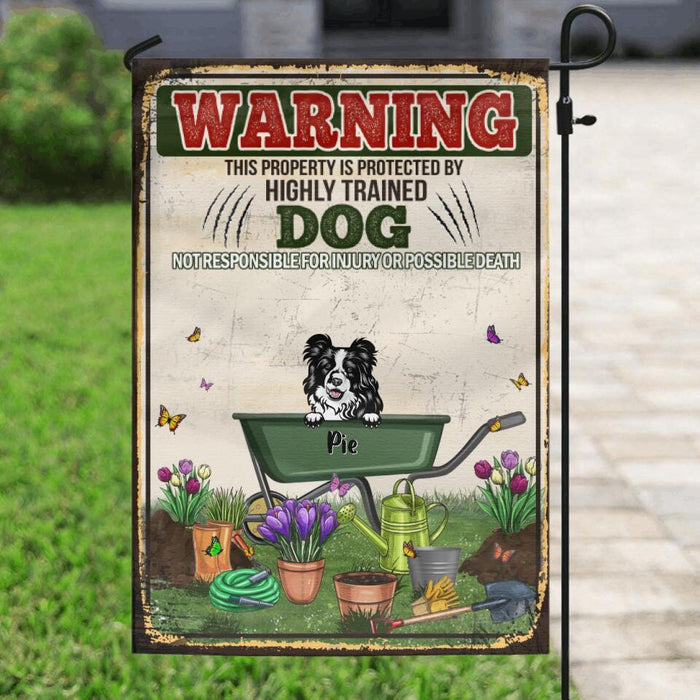 Personalized Dog Flag Sign - Gift Idea For Dog Lovers - Up to 6 Dogs - This Property Is Protected By Highly Trained Dogs