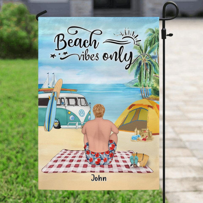 Personalized Camping Beach Flag - Up to 4 People - Best Gift For Camping Lover/Couple - The Beach Is Our Happy Place
