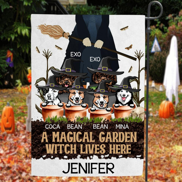 Personalized Witch's Magical Garden Flag - A Witch With Up to 6 Pets - A Magical Garden Witch Lives Here - ALVX2G