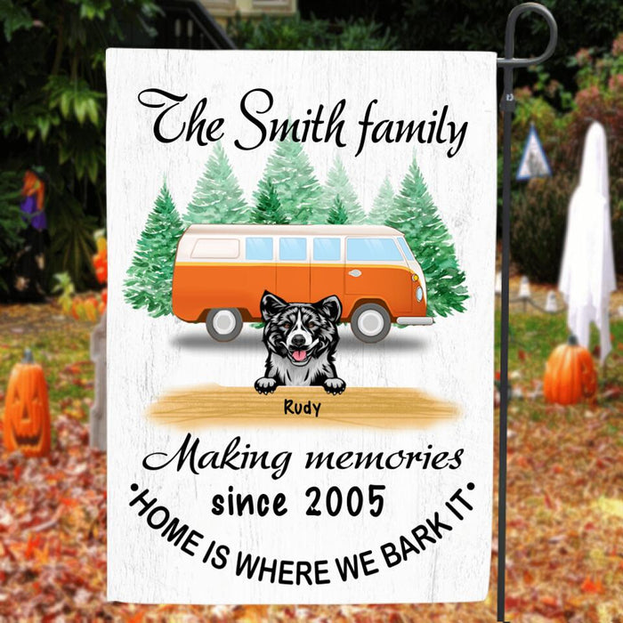 Personalized Dog Camper Flag Sign - Up to 5 Dogs - Best Gift For Dog Lover -  Home Is Where We Bark It