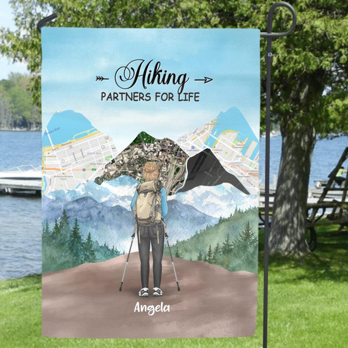 Personalized Hiking Flag Sign - Adult/Couple/Parents With Up to 3 Kids - Gift Idea For Hiking Lover - Hiking Partners For Life