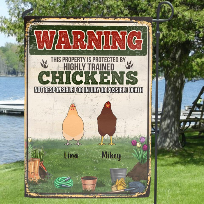 Personalized Chicken Flag Sign - Up to 7 Chickens - Best Gift For Chicken Lovers - This Property Is Protected By Highly Trained Chickens Not Responsible For Injury Or Possible Death