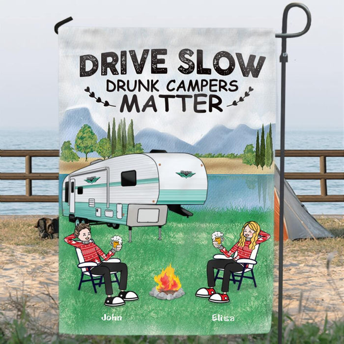 Personalized Camping With Friends Flag - Up to 6 People - Best Gift For Friends/Camping Lovers - Drive Slow Drunk Campers Matter