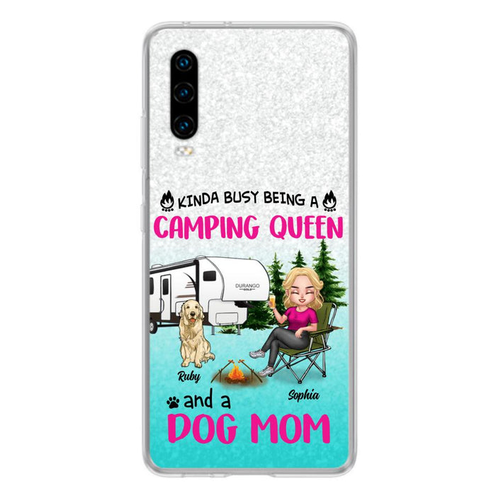 Personalized Dog Camping Queen Phone Case - Up to 4 Dogs - Mother's Day Gift Idea For Dog Lovers - Kinda Busy Being A Camping Queen And A Dog Mom - Case For Xiaomi, Oppo And Huawei