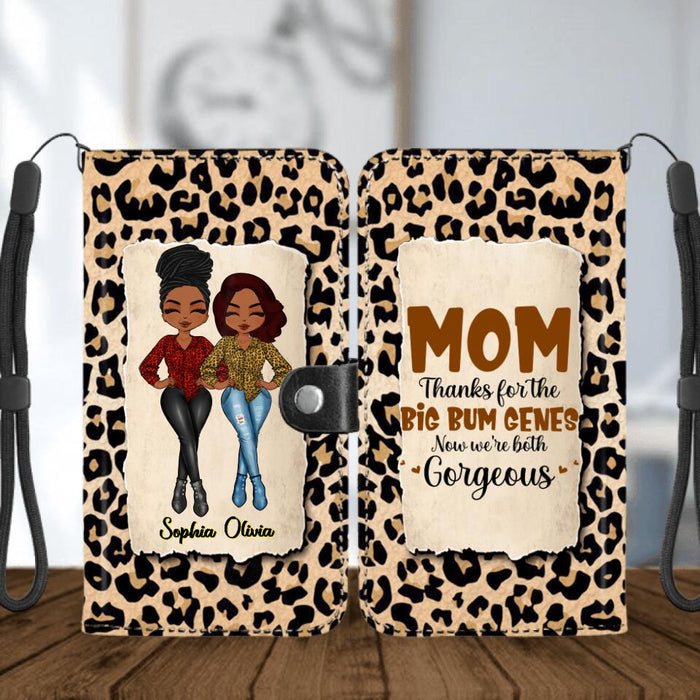 Personalized Mother And Daughter Flip Leather Purse - Gift Idea From Daughter To Mother For Mother's Day - Mom, Thanks For The Big Bum Genes, Now We're Both Gorgeous