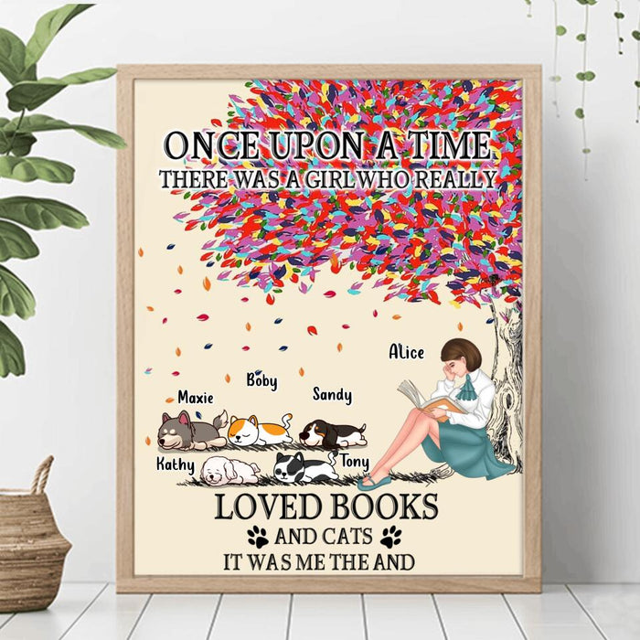 Personalized Reading Girl Poster - Up to 5 Pets - Gift Idea For Book/Dog/Cat Lover - Just A Girl Who Loves Book