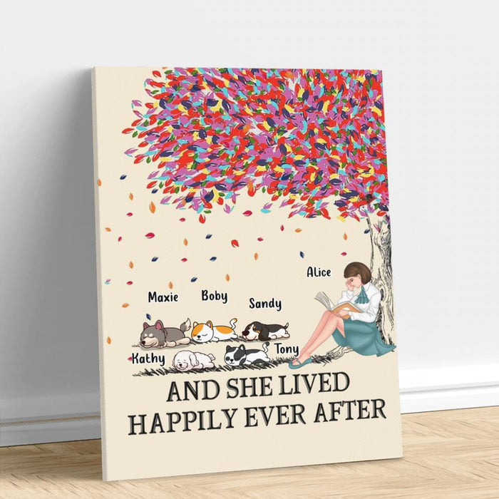 Personalized Reading Girl Canvas - Up to 5 Pets - Gift Idea For Book/Dog/Cat Lover - Just A Girl Who Loves Book