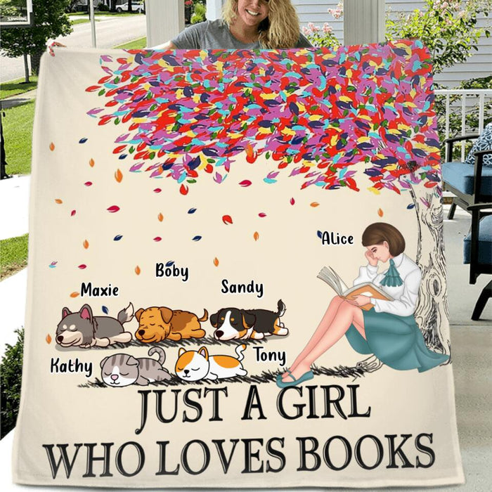 Personalized Reading Girl Pillow Cover/Fleece Blanket/Quilt - Up to 5 Pets - Gift Idea For Book/Dog Cat Lover - Just A Girl Who Loves Book