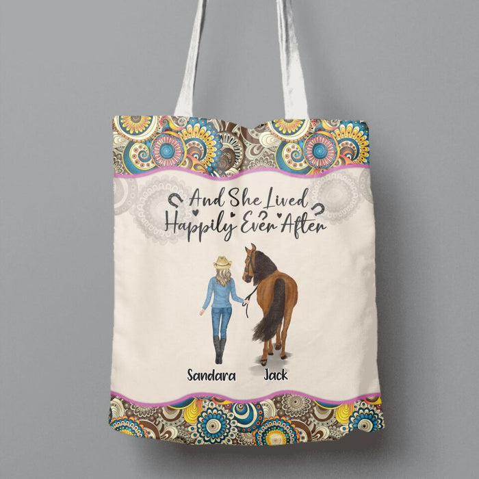Personalized Horse Girl Canvas Bag - Up to 4 Horses - Gift Idea For Horse Lovers - And She Lived Happily Ever After